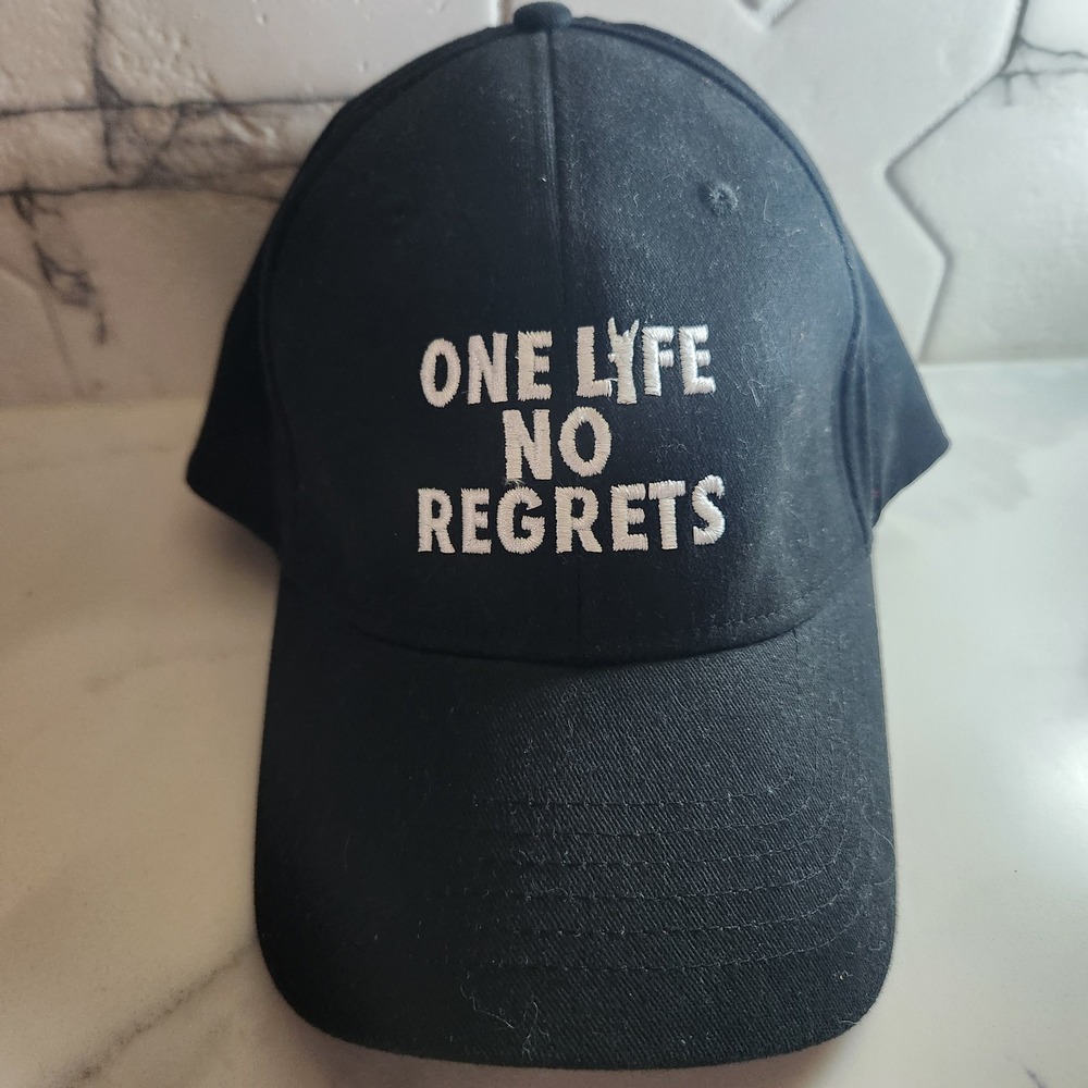 Nu-Fit‎ by KC Caps One Life No Regrets Black Baseball Hat S/M Embroidered Hat